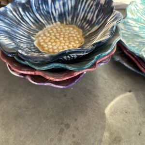 Artistic Ceramic Flower Bowls - Blue, Pink, Teal